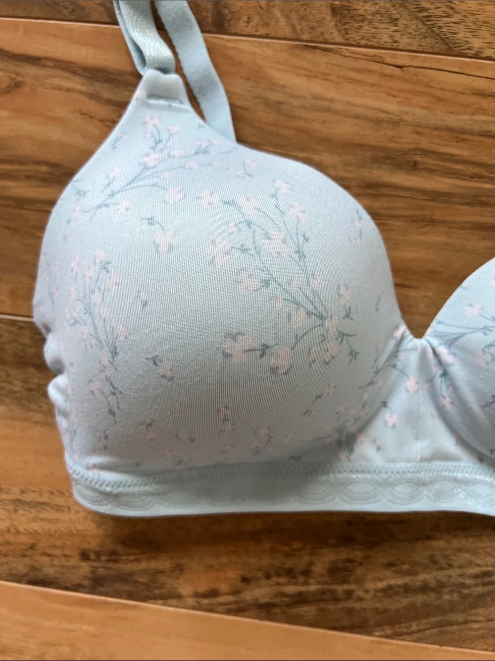 Warners Cloud 9 Bra 36B Blue Floral Wireless Cotton Super Soft Padded NWT